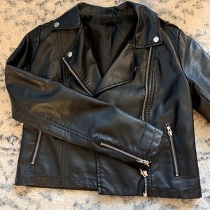 Black faux leather moto jacket